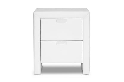 Contemporary Nightstand in White Faux Leather - The Furniture Space.