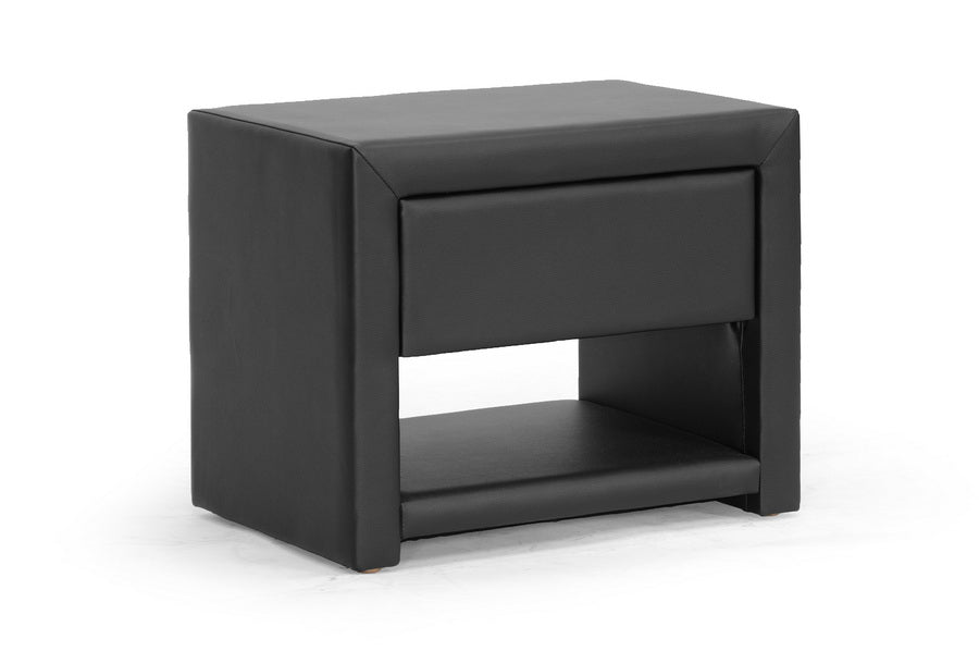 Contemporary Nightstand in Black Faux Leather - The Furniture Space.