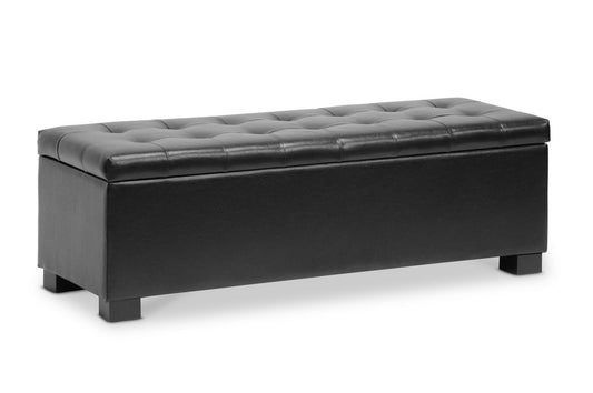 Contemporary Ottoman in Black Bonded Leather - The Furniture Space.