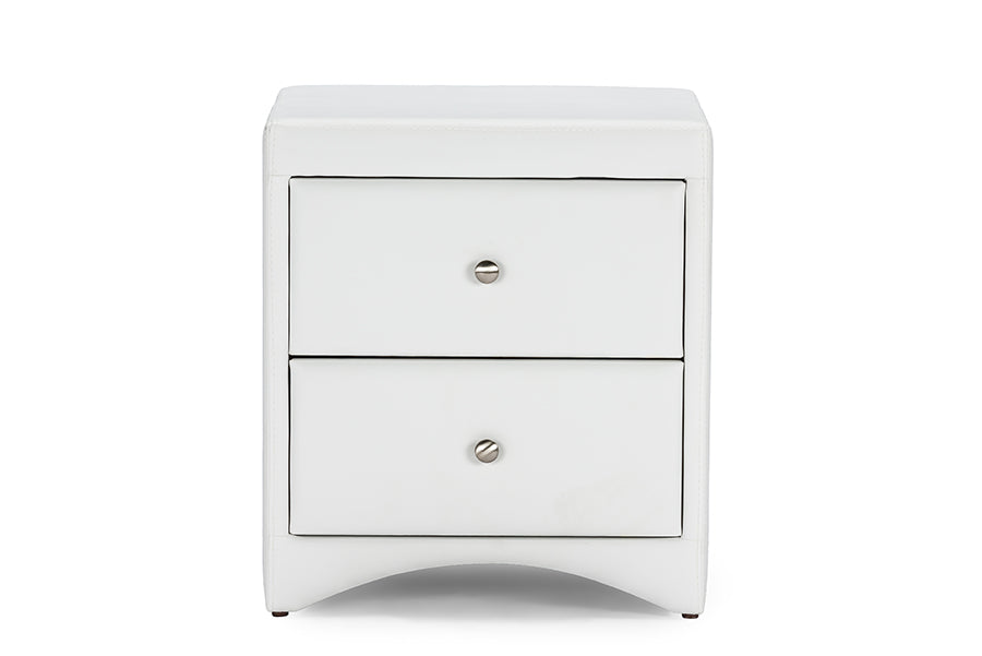 Contemporary Nightstand in White Faux Leather - The Furniture Space.