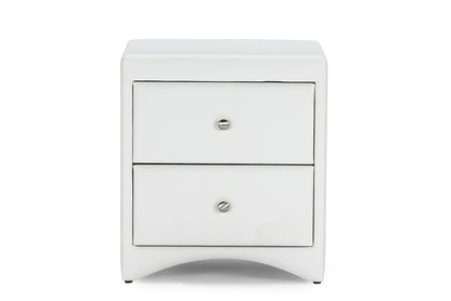 Contemporary Nightstand in White Faux Leather - The Furniture Space.