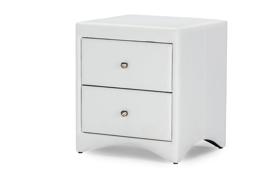 Contemporary Nightstand in White Faux Leather - The Furniture Space.