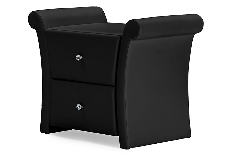 Contemporary Nightstand in Matte Black Faux Leather - The Furniture Space.