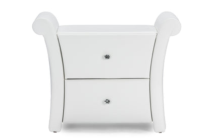 Contemporary Nightstand in Matte White Faux Leather - The Furniture Space.
