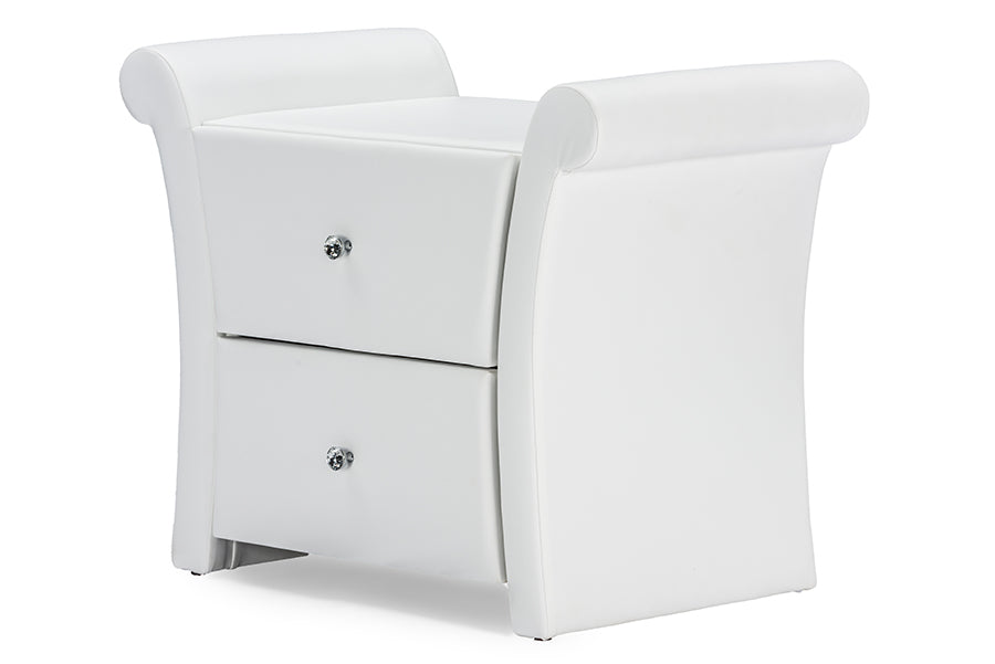 Contemporary Nightstand in Matte White Faux Leather - The Furniture Space.