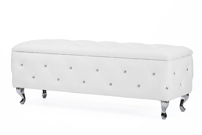 Contemporary Storage Ottoman in White Faux Leather