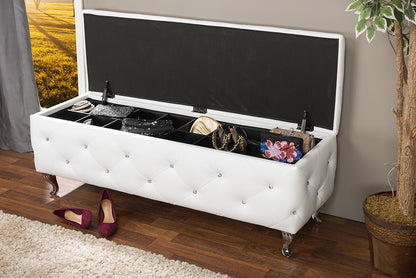 Contemporary Storage Ottoman in White Faux Leather