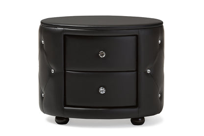 Glamour Oval Nightstand in Black Faux Leather