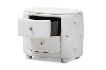 Glamour Oval Nightstand in White Faux Leather