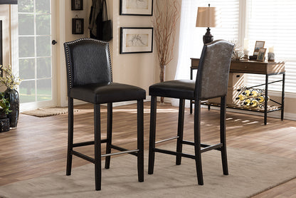 Modern 2 Bar Stools with Nail Trim in Brown Faux Leather bxi4297-85