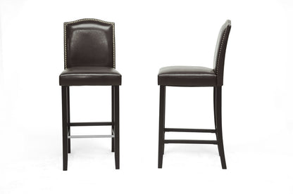 Modern 2 Bar Stools with Nail Trim in Brown Faux Leather bxi4297-85
