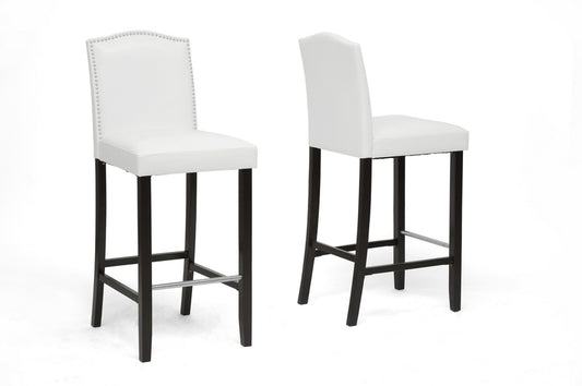 Modern 2 Bar Stools with Nail Trim in White Faux Leather bxi4298-85