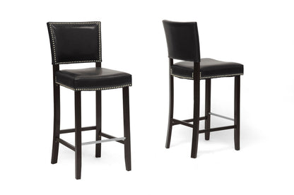 Modern 2 Bar Stools with Nail Trim in Black Faux Leather bxi4299-85