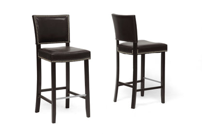 Modern 2 Bar Stools with Nail Trim in Brown Faux Leather bxi4300-85