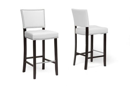 Modern 2 Bar Stools with Nail Trim in White Faux Leather bxi4301-85