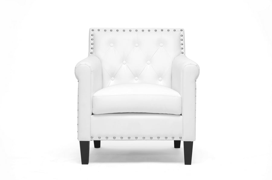 Arm Chair in White Faux Leather - The Furniture Space.