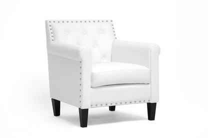 Arm Chair in White Faux Leather - The Furniture Space.