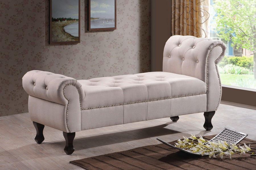 Contemporary Bench in Light Beige Linen Fabric - The Furniture Space.