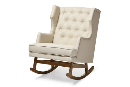 Mid-Century Wingback Rocking Chair in Light Beige Fabric