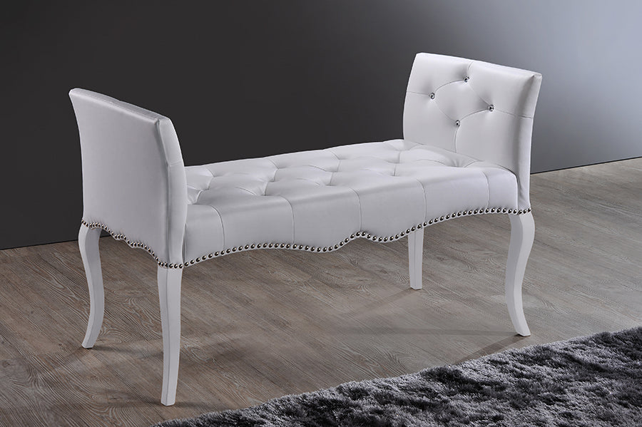 Contemporary Bench in White PU Leather - The Furniture Space.
