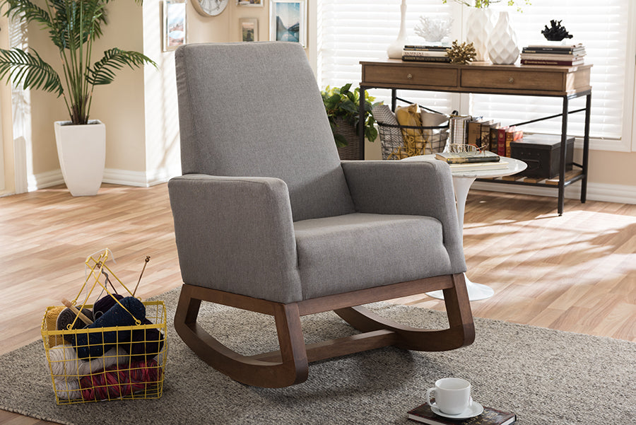 Mid-Century Rocking Chair in Grey Fabric