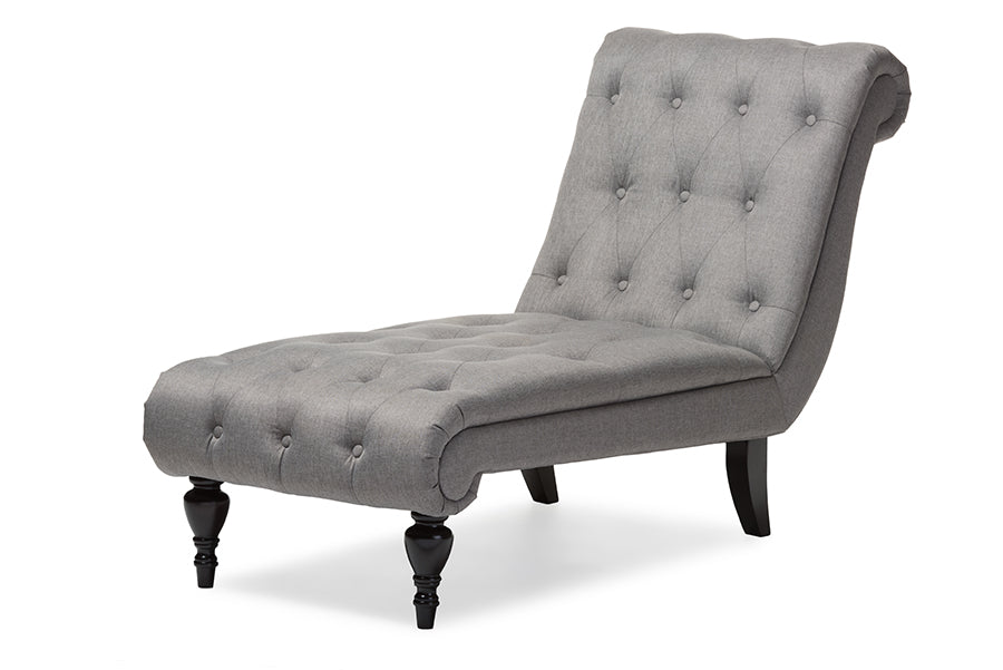 Mid-Century Chaise Lounge Chair in Grey Fabric