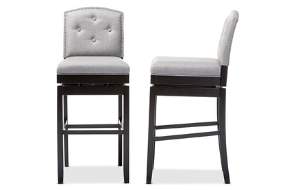 Contemporary 2 Button Tufted Swivel Bar Stools in Grey Fabric