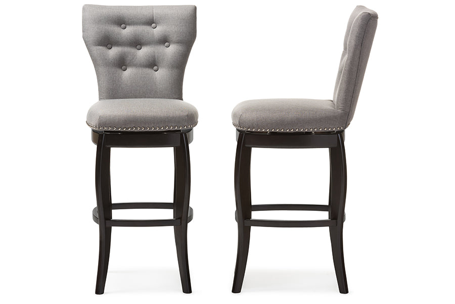 Contemporary 2 29" Bar Stools in Grey Fabric - The Furniture Space.
