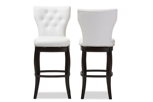 Contemporary 2 Swivel Bar Stools in White Faux Leather - The Furniture Space.