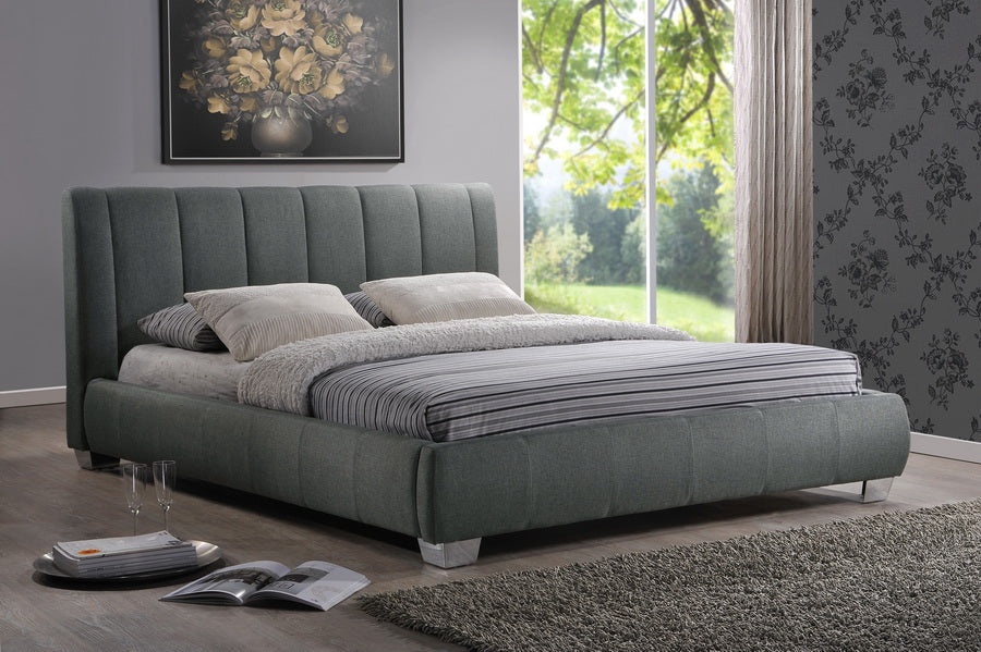 Contemporary Queen Size Bed in Grey Fabric - The Furniture Space.