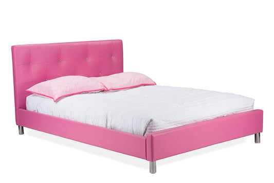 Contemporary Full Size Bed in Pink Faux Leather