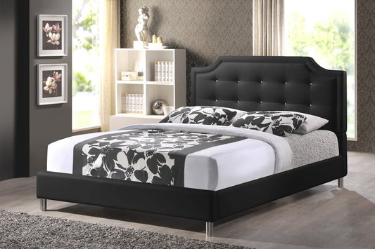 Transitional Upholstered Queen Size Bed in Black Faux Leather