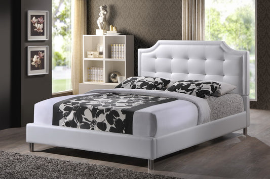 Transitional Upholstered Full Size Bed in White Faux Leather