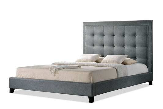 Contemporary Platform King Size Bed in Grey Linen Fabric - The Furniture Space.