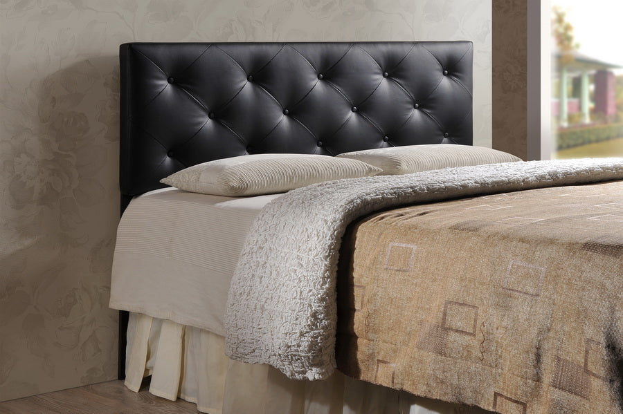 Contemporary Queen Size Headboard in Black PU Leather - The Furniture Space.