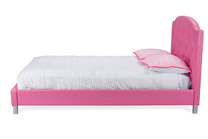 Contemporary Platform Full Size Bed in Pink Faux Leather - The Furniture Space.