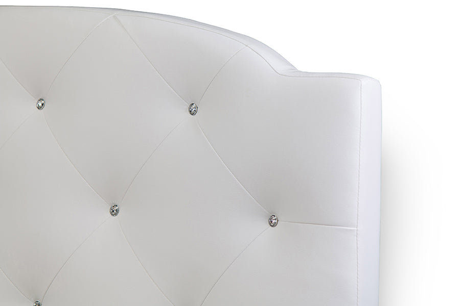 Contemporary Platform Full Size Bed in White Faux Leather - The Furniture Space.