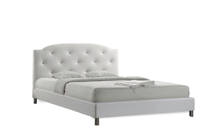 Contemporary Queen Size Bed in White Faux Leather - The Furniture Space.