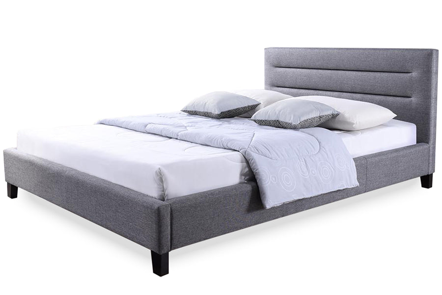 Contemporary Platform Full Size Bed in Grey Fabric - The Furniture Space.
