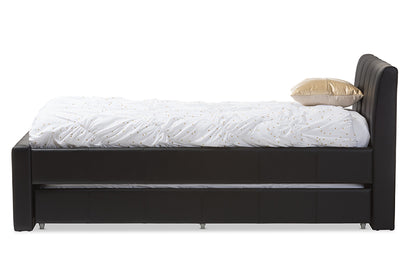 Contemporary Twin Trundle Bed in Black Faux Leather