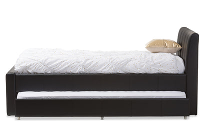 Contemporary Twin Trundle Bed in Black Faux Leather