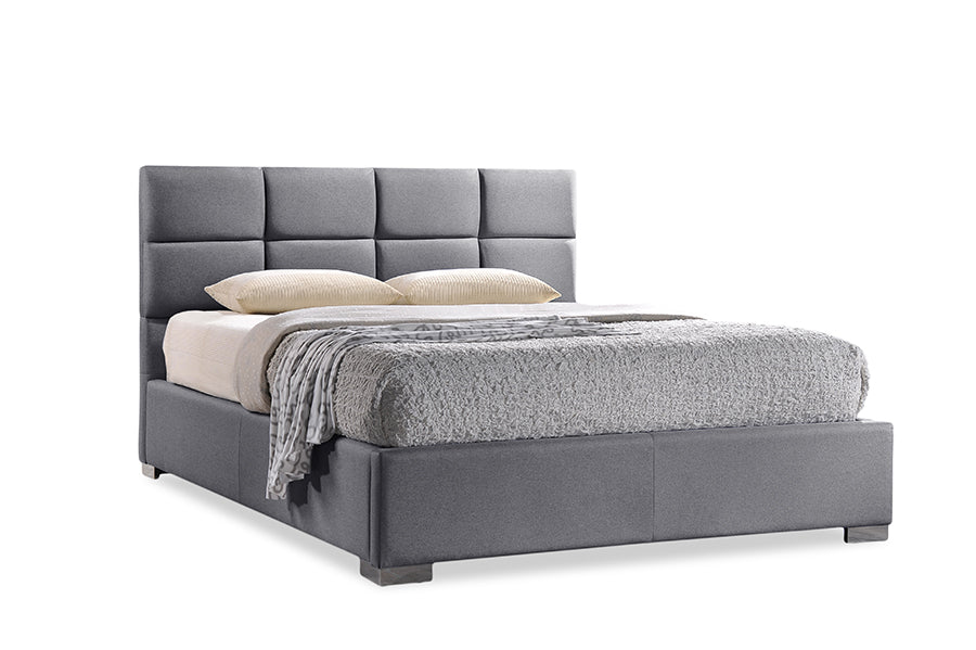 Contemporary Platform King Size Bed in Grey Fabric - The Furniture Space.