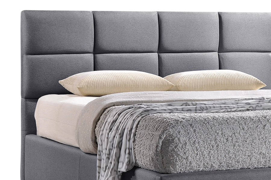 Contemporary Platform Queen Size Bed in Grey Fabric - The Furniture Space.