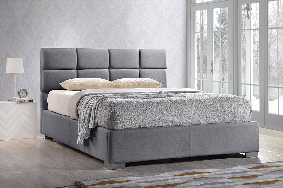 Contemporary Platform King Size Bed in Grey Fabric - The Furniture Space.