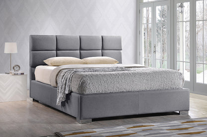 Contemporary Platform Full Size Bed in Grey Fabric - The Furniture Space.