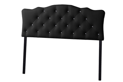 Contemporary Button Tufted Queen Size Headboard in Black Faux Leather - The Furniture Space.