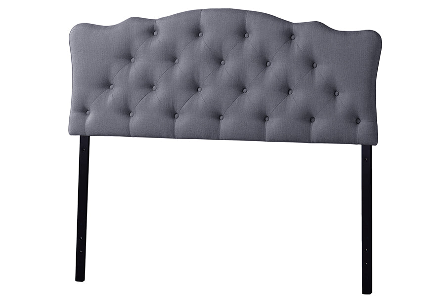 Contemporary Button Tufted Scalloped Full Size Headboard in Grey Fabric - The Furniture Space.