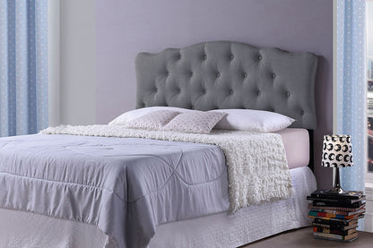 Contemporary Button Tufted Scalloped Full Size Headboard in Grey Fabric - The Furniture Space.