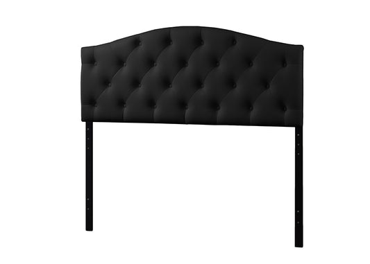 Contemporary Button Tufted Queen Size Headboard in Black Faux Leather - The Furniture Space.