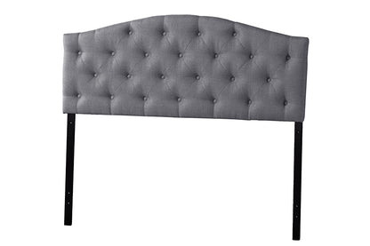 Contemporary Button Tufted Scalloped Queen Size Headboard in Grey Fabric - The Furniture Space.